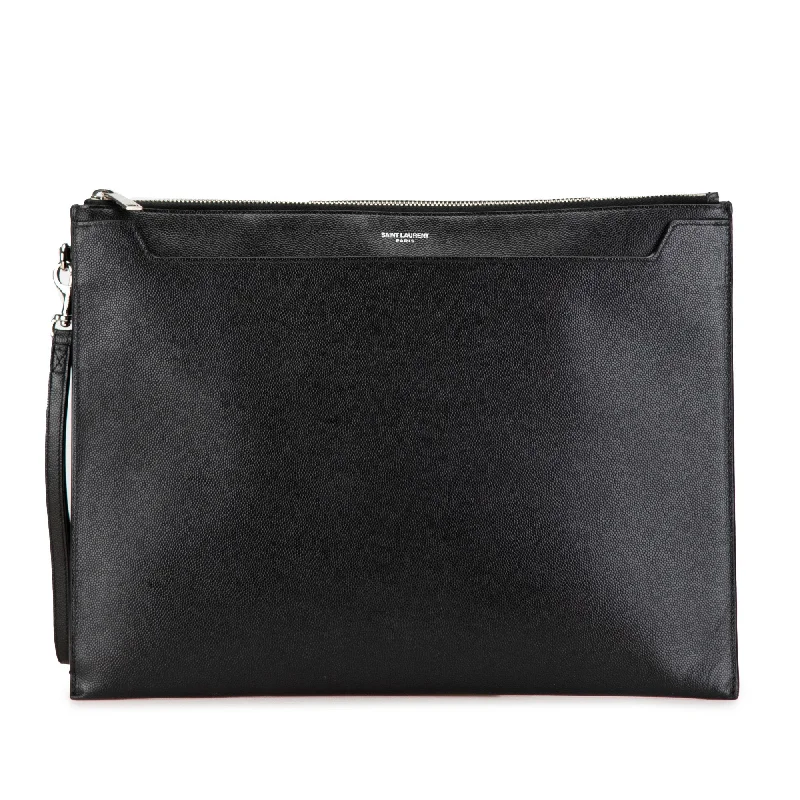 Black Saint Laurent Leather Catherine Tablet Pouch Clutch Bag