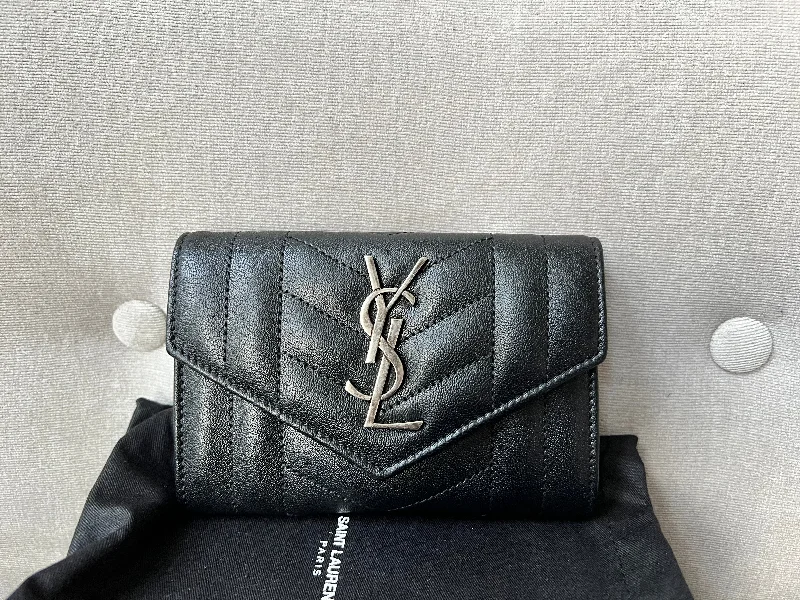 Yves Saint Laurent Black Small Envelope Wallet in Lambskin