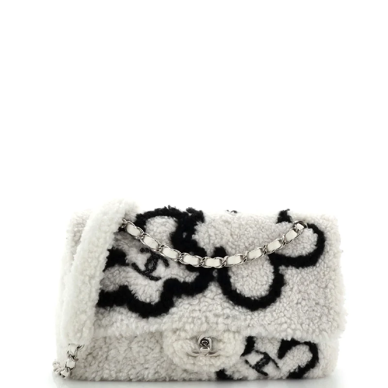 Classic Single Flap Bag Pearl Embellished Shearling Jumbo