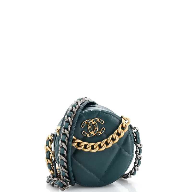 19 Round Clutch with Chain Quilted Leather