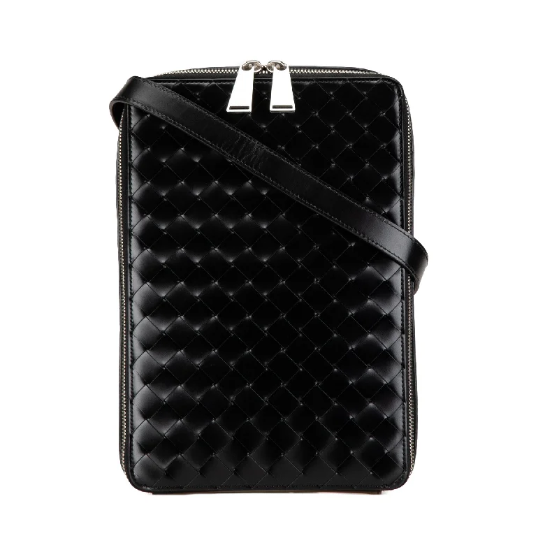 Black Bottega Veneta Nappa Intrecciato Zip Around Crossbody