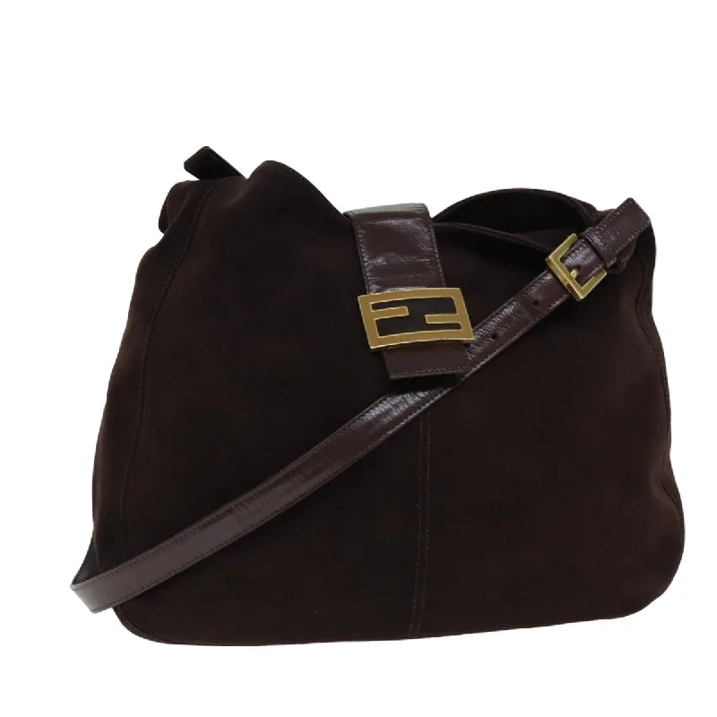 FENDI Mamma Baguette Shoulder Bag Suede Brown  76015