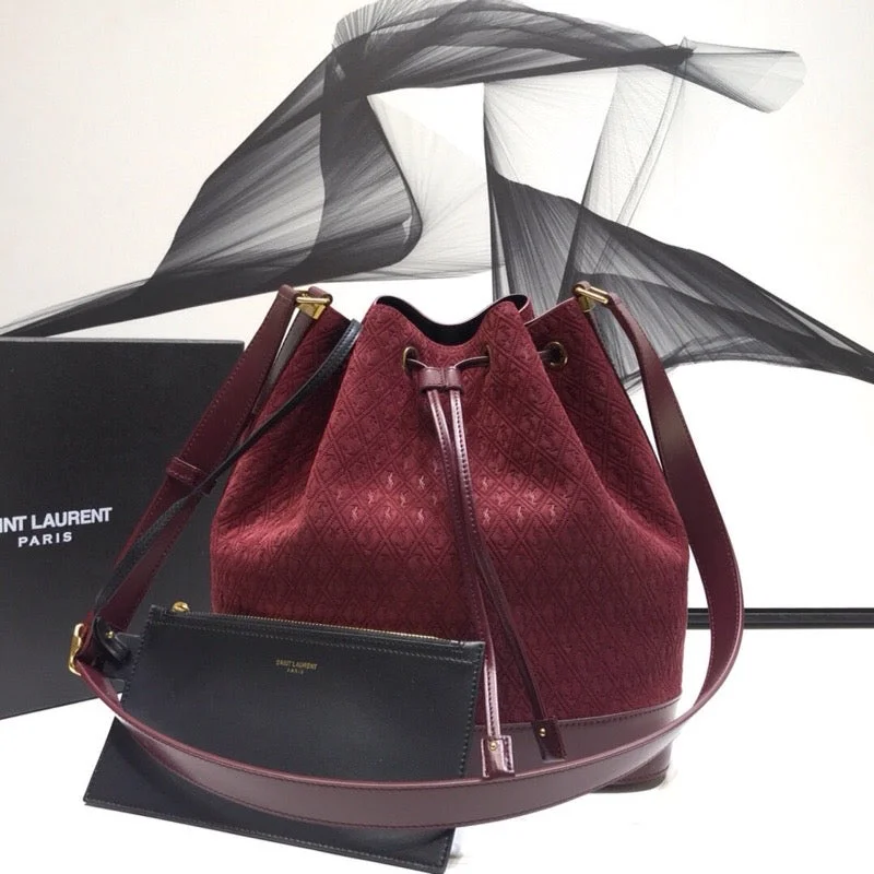 Yves Saint Laurent All-Over Monogram Bucket Bag Burgundy