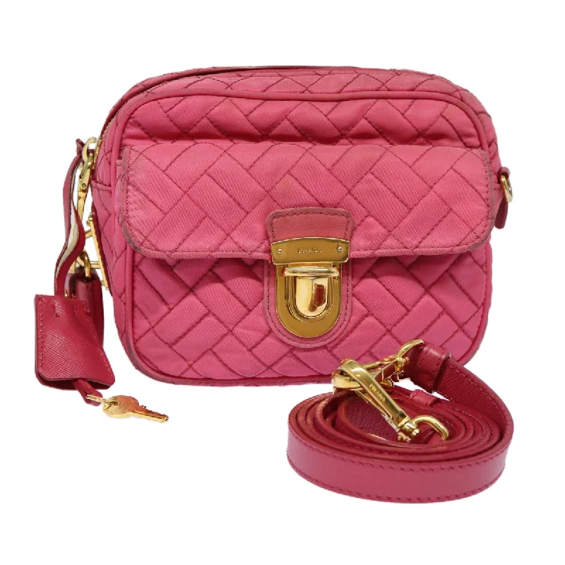 PRADA Quilted Shoulder Bag Nylon Pink Gold Auth 88102