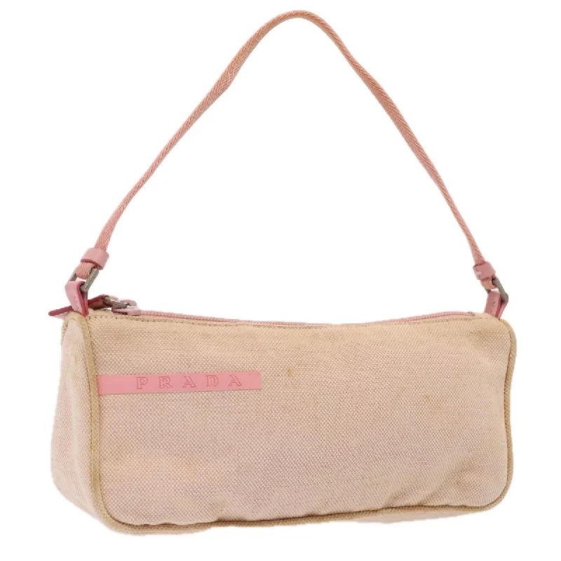 PRADA Sports Accessory Pouch Canvas Pink Silver Auth mr441