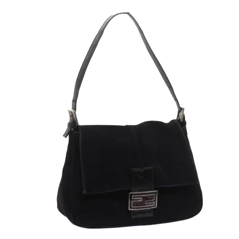 FENDI Mamma Baguette Shoulder Bag Suede Black 2308 26325 089  bs11079