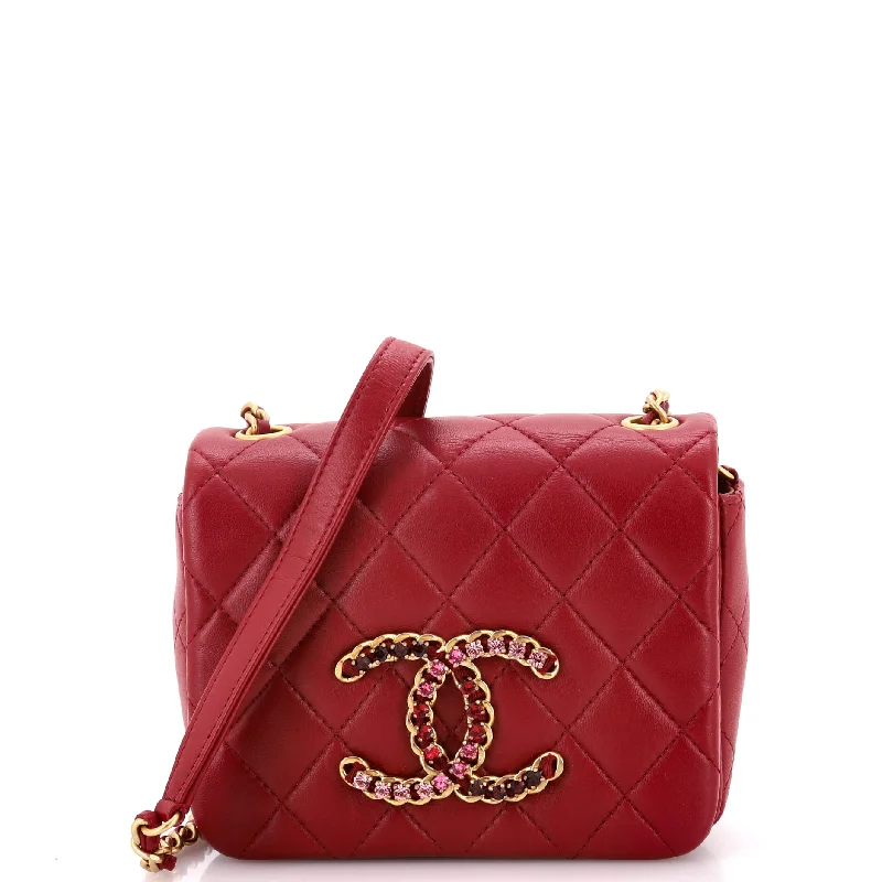 Crystal CC Full Flap Bag Quilted Lambskin Mini