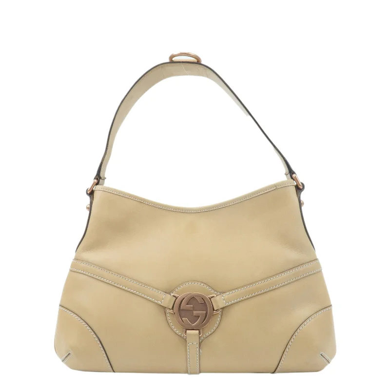 GUCCI Interlocking G Leather Shoulder Bag Beige 114877