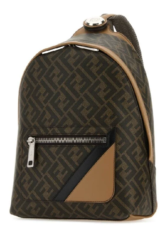 Fendi Man Multicolor Canvas And Leather Small Fendi Chiodo Diagonal Backpack