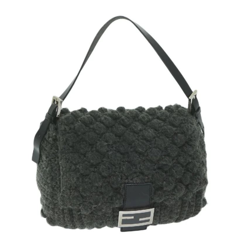 FENDI Mamma Baguette Shoulder Bag Wool Gray  yk10246