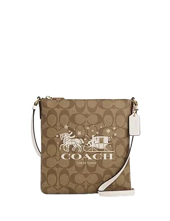 Coach Mini Rowan File Bag In Signature Canvas With Horse And Sleigh