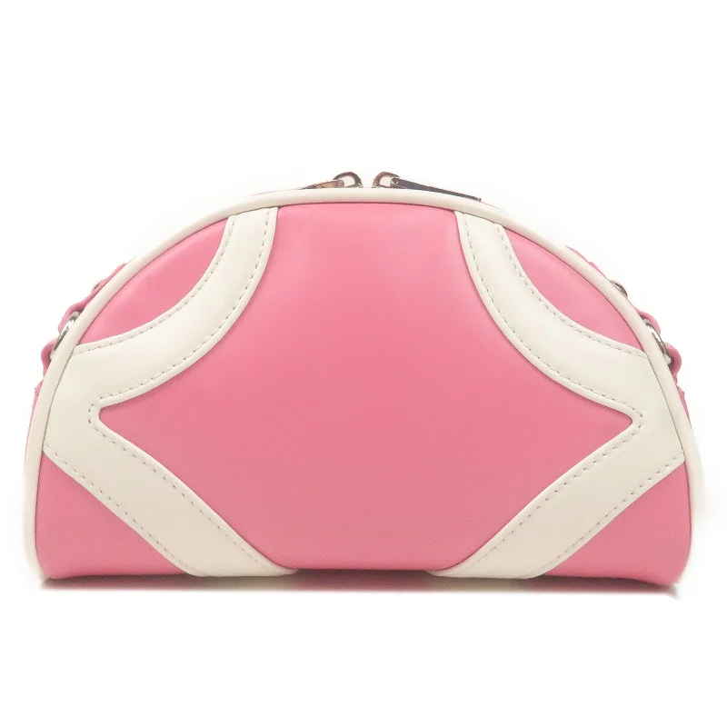 PRADA Leather Shoulder Bag BEGONIA BIAN Pink White 1BH140