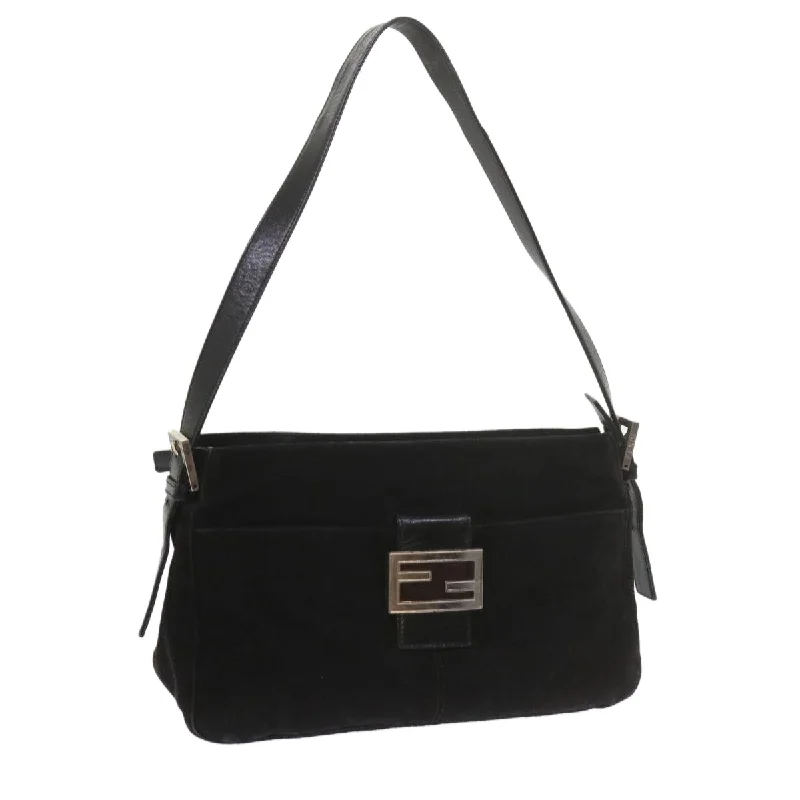 FENDI Mamma Baguette Shoulder Bag Suede Black  ep2539