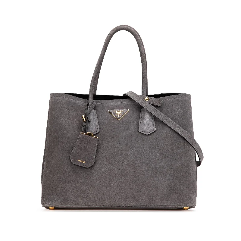 Gray Prada Medium Scamosciato Double Satchel