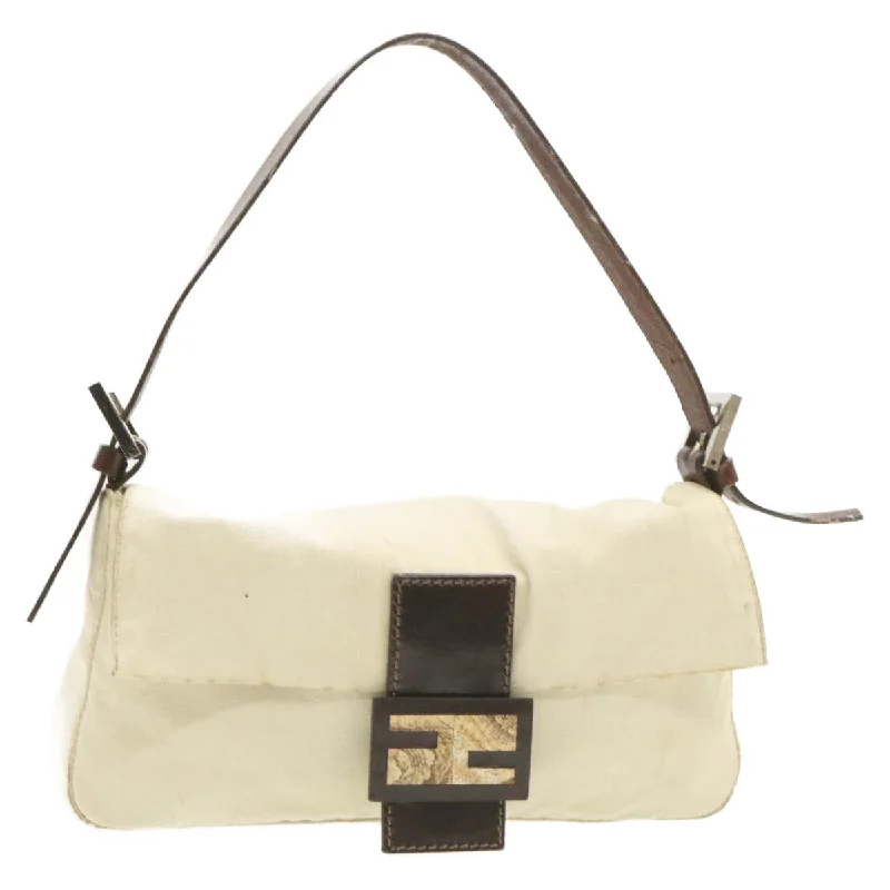 FENDI Mamma Baguette Shoulder Bag White Brown  rd1281