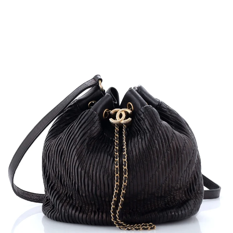 Coco Pleats Drawstring Bag Pleated Crumpled Calfskin Medium