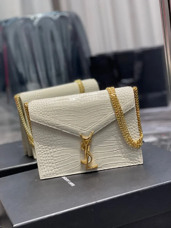 Yves Saint Laurent Cassandra Medium Chain Bag White In Grain De Poudre Embossed  8.6in/22cm