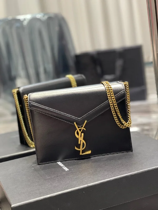 Yves Saint Laurent Cassandra Medium Chain Bag Black In Grain De Poudre Embossed