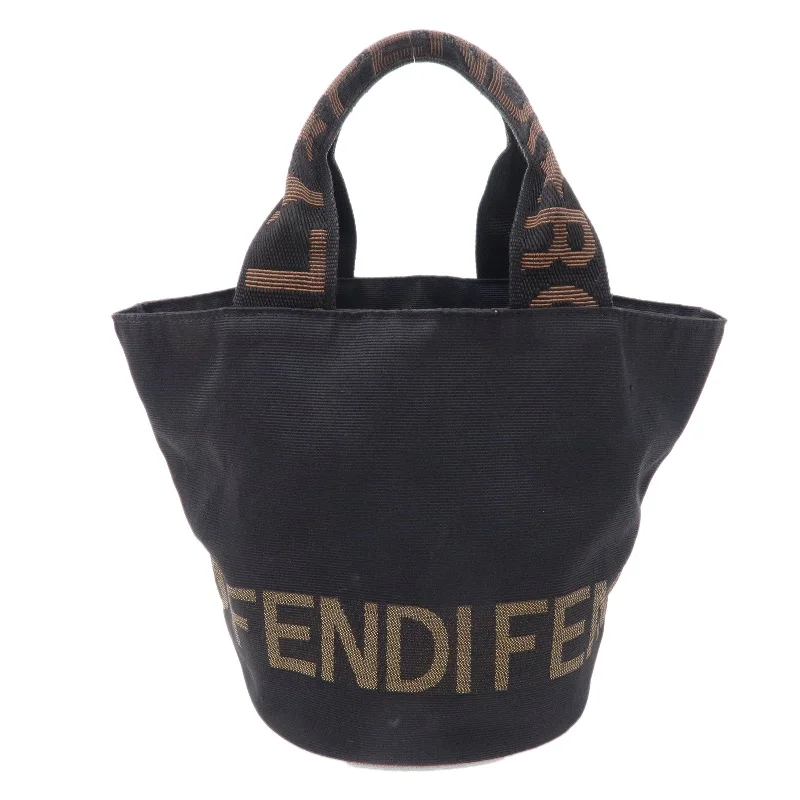 FENDI Nylon Canvas Bucket Hand Bag Black Brown 26526