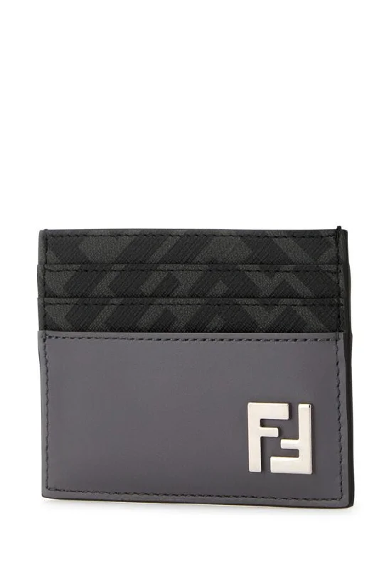 Fendi Man Multicolor Leather And Canvas Cardholder