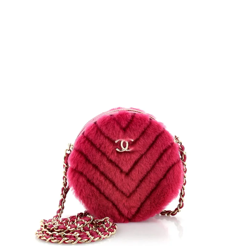 Round Clutch with Chain Chevron Shearling Mini