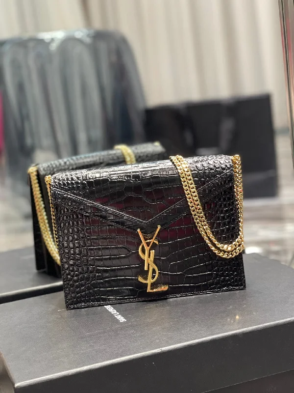 Yves Saint Laurent Cassandra Medium Chain Bag Black  8.6in/22cm