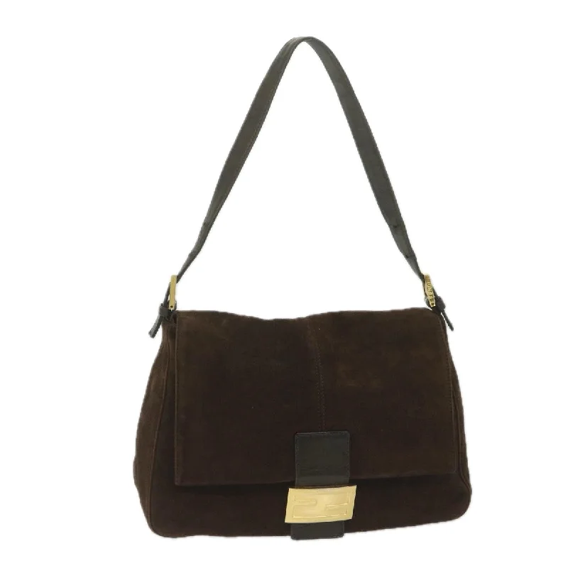 FENDI Mamma Baguette Shoulder Bag Suede Brown  am5342