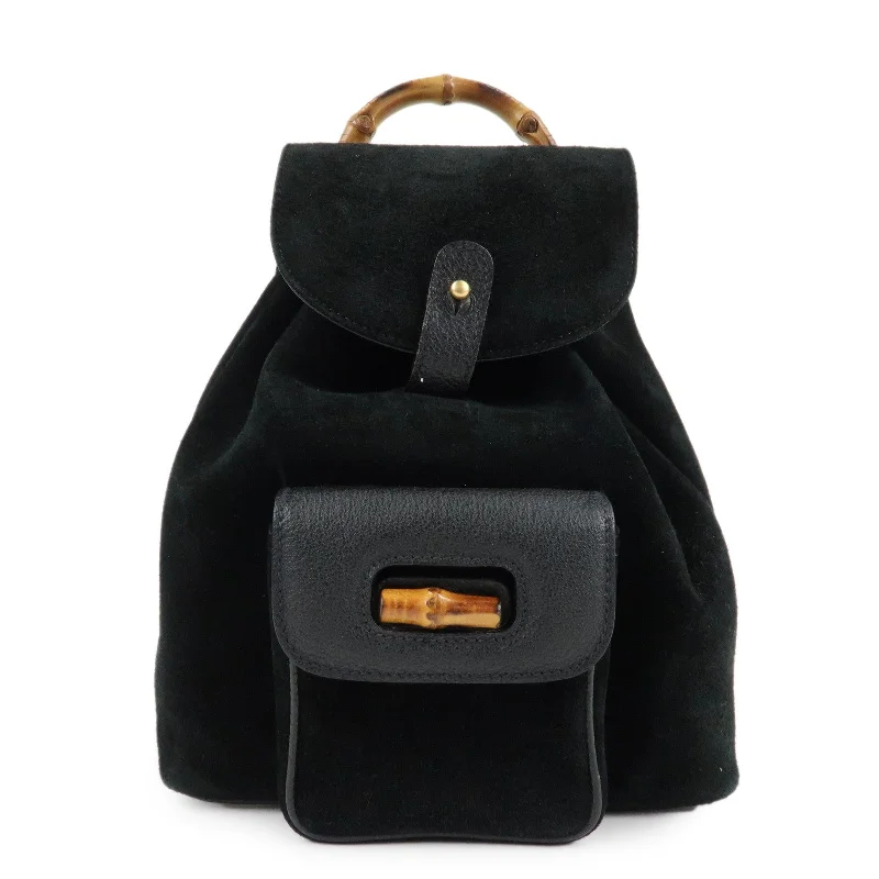 GUCCI Bamboo Leather Suede Mini Back Pack Black 003.1705.0030