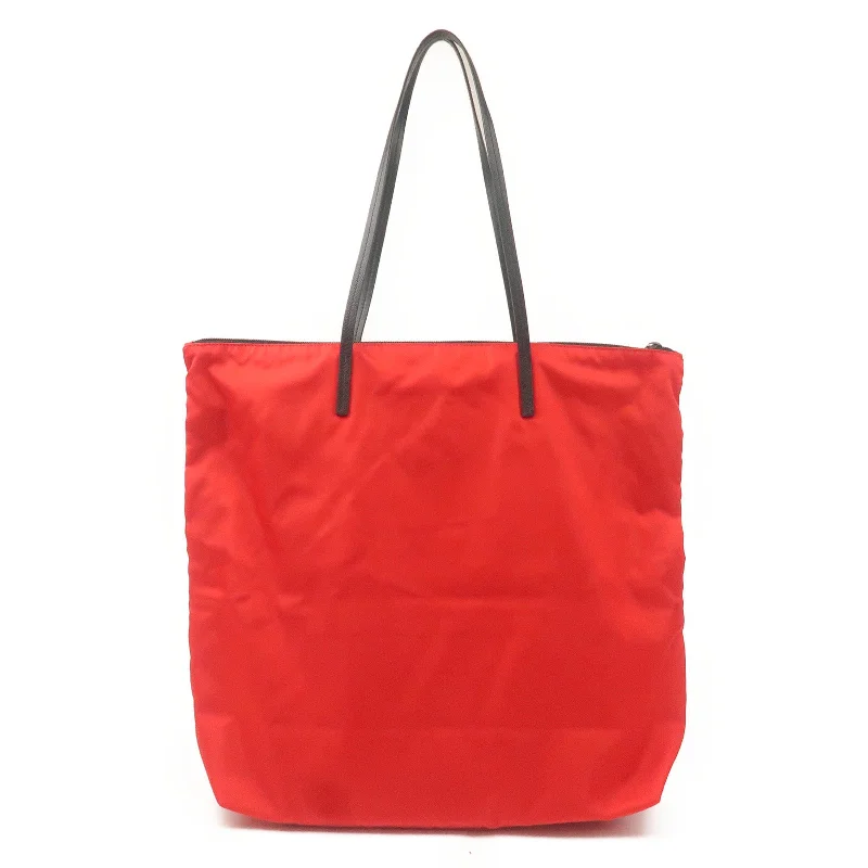 PRADA Nylon Leather Tote Bag Red NERO Black 1BY300