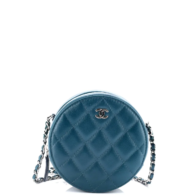 Round Clutch with Chain Quilted Lambskin Mini