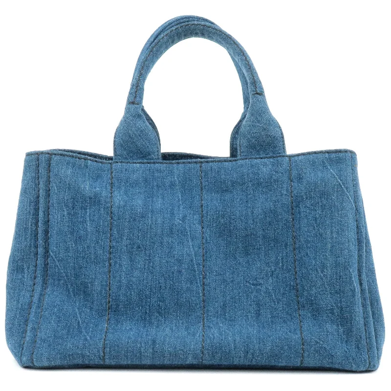 PRADA Logo Canapa Denim Tote Bag Hand Bag Blue B1877B