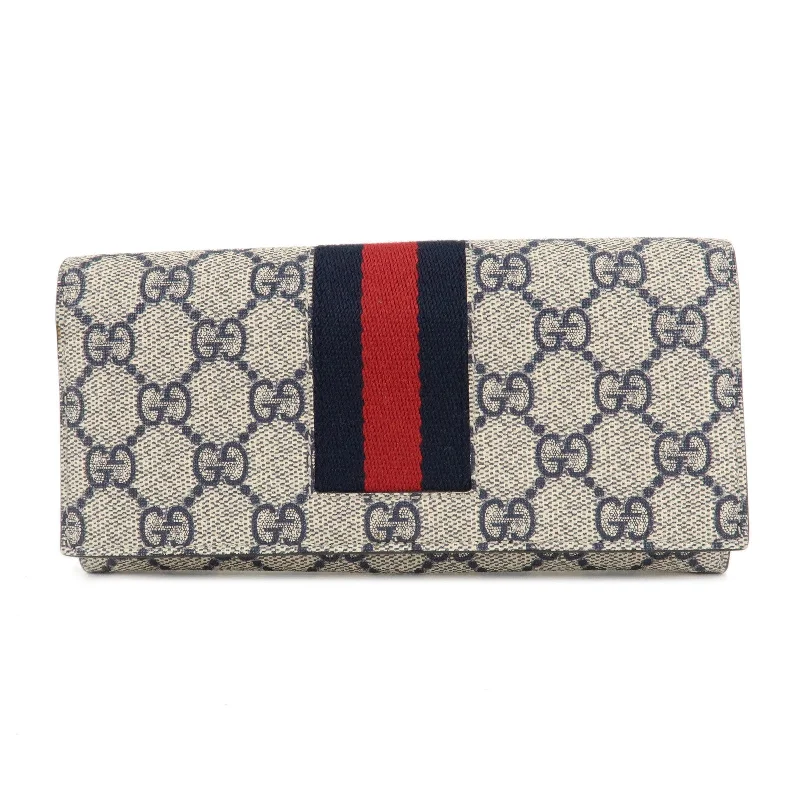 GUCCI Sherry GG Supreme Leather Bifold Long Wallet 408830 Navy