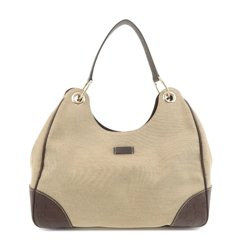 GUCCI Canvas Leather Shoulder Bag Beige Brown 257268