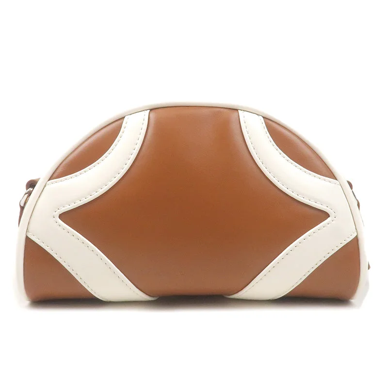 PRADA Leather Shoulder Bag Purse Brown White 1BH140