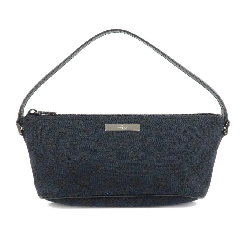 GUCCI GG Canvas Leather Boat Bag Hand Bag Black 039.1103