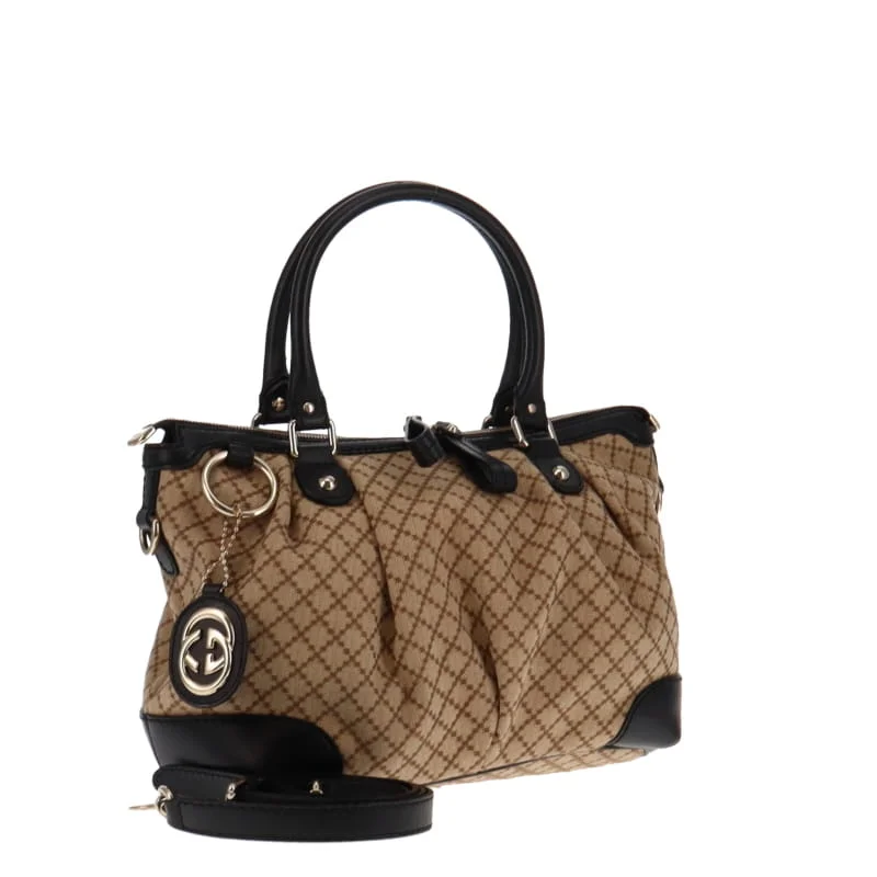 Gucci Diamante Sukey Tote Canvas With Black Leather Trims