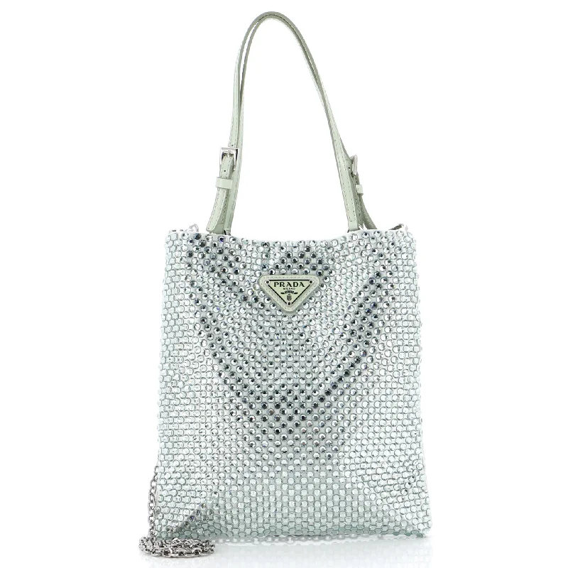 Chain Flat Tote Crystal Embellished Satin Mini