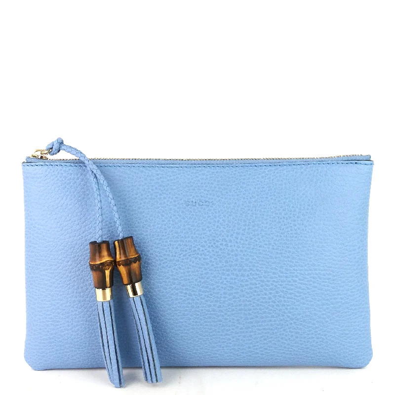 Calf Leather Bamboo Tassel Zip Clutch Bag