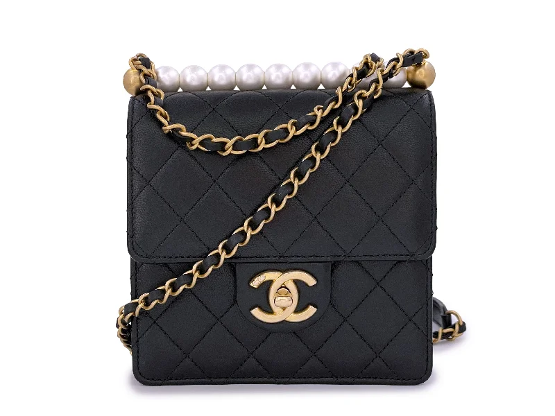 19S Chanel Black Chic Pearls Small Flap Bag GHW