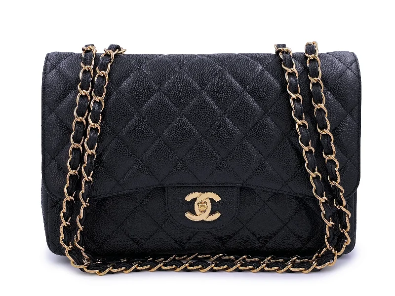 Chanel 2009 Black Caviar Jumbo Classic Single Flap Bag GHW