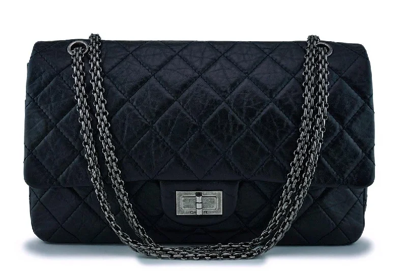 Chanel Black 2.55 Jumbo 227 Classic Double Flap Bag RHW