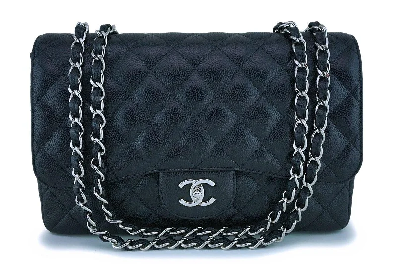 Chanel Black Caviar Jumbo Classic Flap Bag SHW