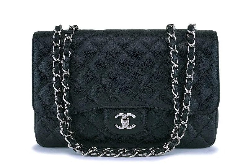 Chanel Black Caviar Jumbo Classic Flap Bag SHW