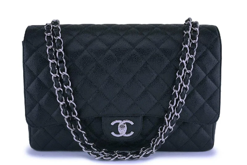 Chanel Black Caviar Maxi Classic Double Flap Bag SHW