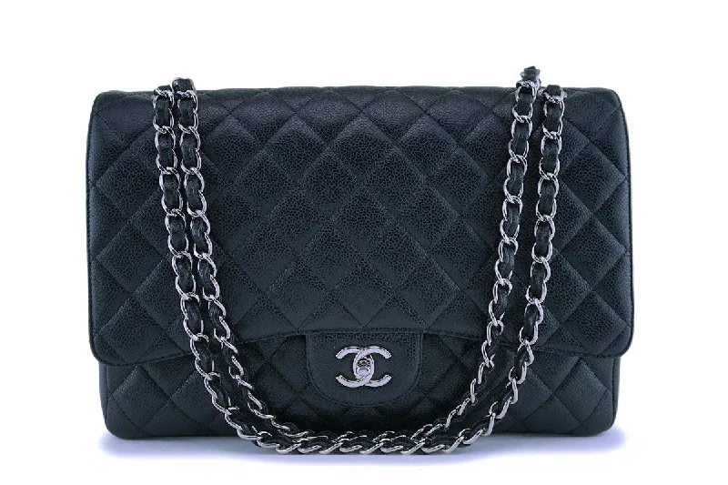 Chanel Black Caviar Maxi Classic Flap Bag SHW