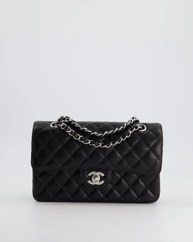 Chanel Black Small Classic Double Flap Bag in Caviar Leather with Silver Hardware