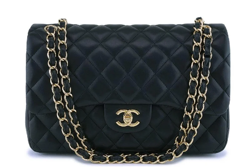 Chanel Black Lambskin Jumbo Classic Double Flap Bag GHW