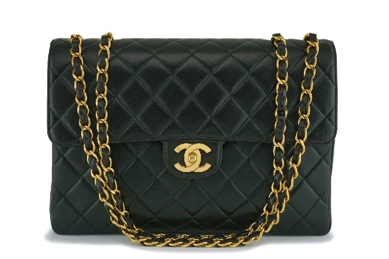 Chanel Black Lambskin Jumbo Classic Flap Bag 24k GHW