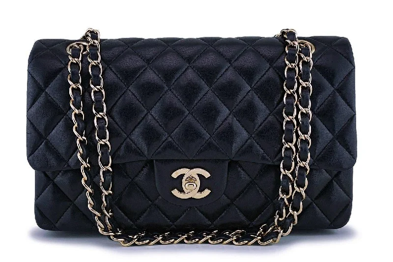 Chanel Black Lambskin Medium Classic Double Flap Bag 24k GHW