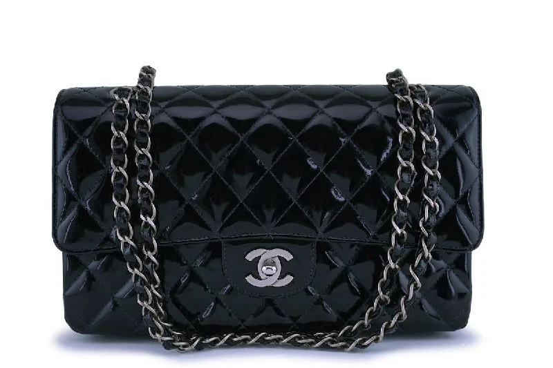 Chanel Black Patent Medium Classic Double Flap Bag SHW